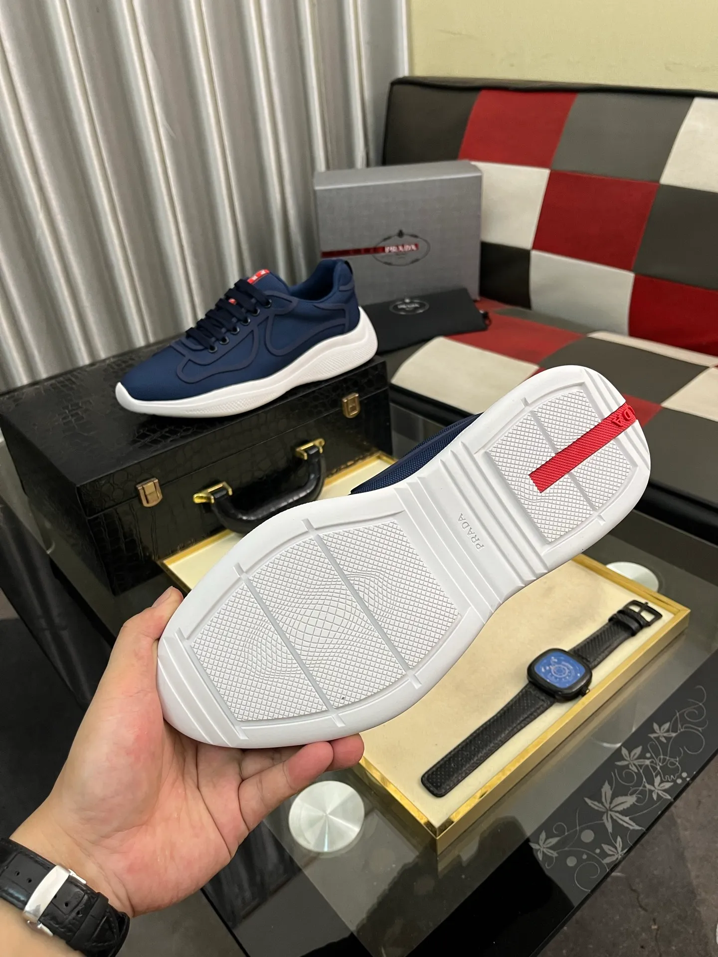 Men's shoes 💰400⌚️⌚️【PRADA】Prada casual shoes, originally developed 1:1, made of high-mercerized cowhide with imported cowhide, silk sheepskin lining, rubber outsole, comfortable and soft on the foot, size: 38-444️⃣Colors available